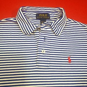 Ralph Lauren boys blue/white stripe Med 10/12 Polo